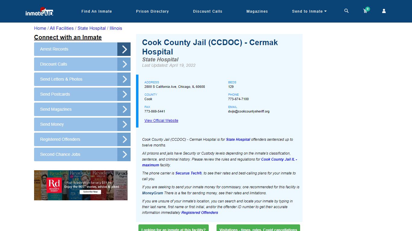 Cook County Jail (CCDOC) - Cermak Hospital & Inmate Search - Chicago, IL